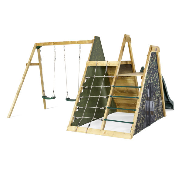 plum climbing pyramid with slide and swings